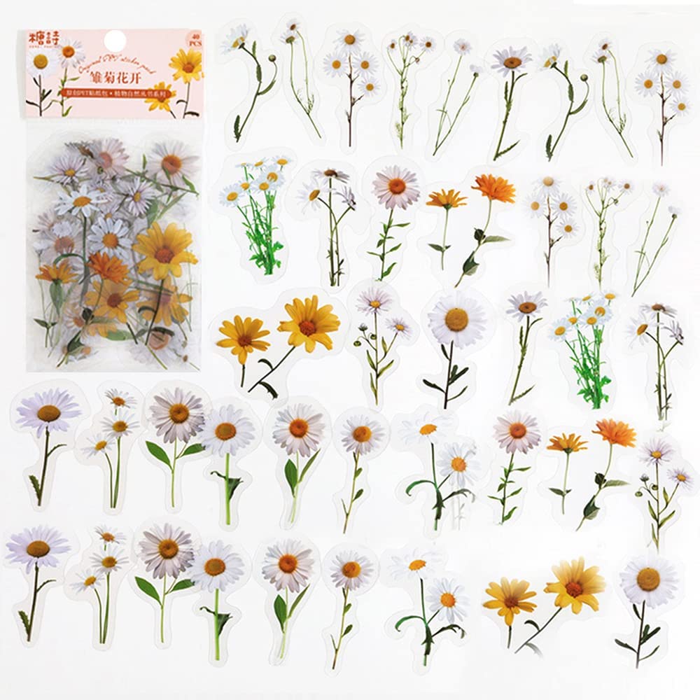 

40 Pcs Scrapbook Stickers PET Transparent Flower Nature Floral Journal Photo Album Diary DIY Art Crafts белый