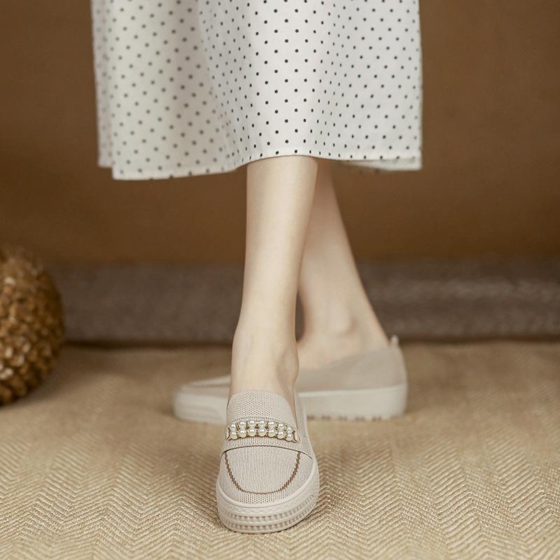 

Женские повседневные туфли для ходьбы на платформе, удобные балетки с круглым носком, дышащие нескользящие трикотажные рабочие мокасины, легкие модельные туфли для женщин 40