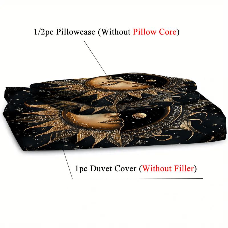 3D Print Celestial Sun Moon Stars Duvet Cover Set Golden Printed Bedding Set For Home Psychedelic Design Decor Quilt Covers