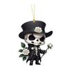 Skeleton Rose Pendant Car Rearview Mirror Ornament Acrylic 2D Bag Pendant Halloween Christmas Decoration Gift for Car Enthusiasts