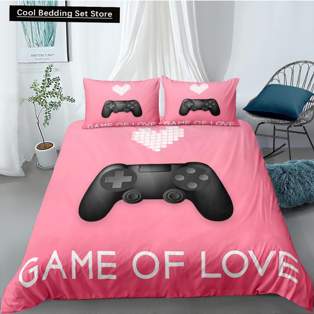 Gamer Bedding Sets for Boy,Gamepad Controller Duvet Cover Set King Size,Video Games Comforter Cover Teens Polyester Quilt Cover