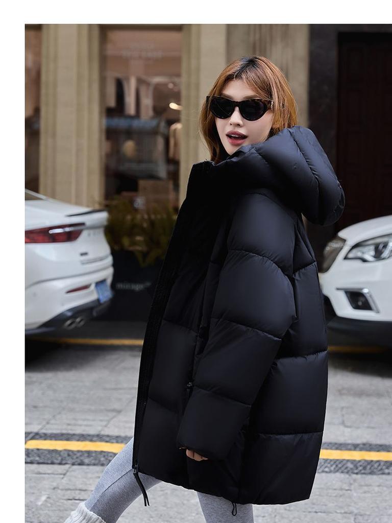 Fashionable Down Cotton Mid-length Cotton Coat for Women with Hooded Skirt and Thickened Cotton Coat