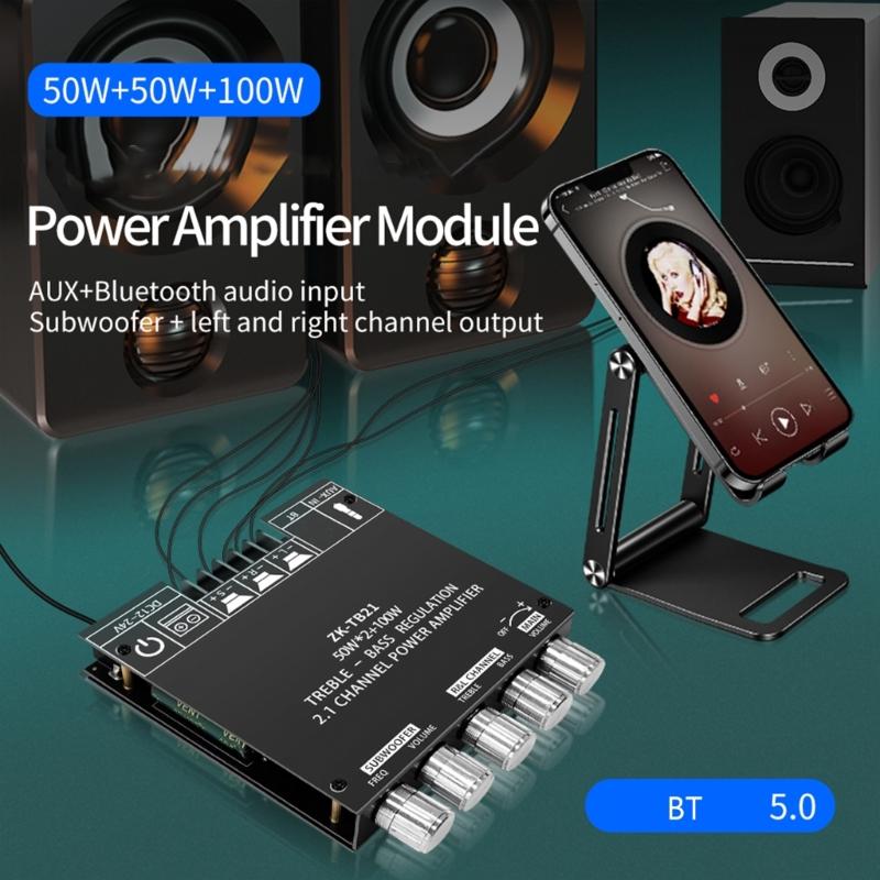 ZK-TB21 Bluetooth 5.0 Subwoofer Amplifier Board 50W*2+100W 2.1 Channel Power Audio Stereo Bass AMP TPA3116D2