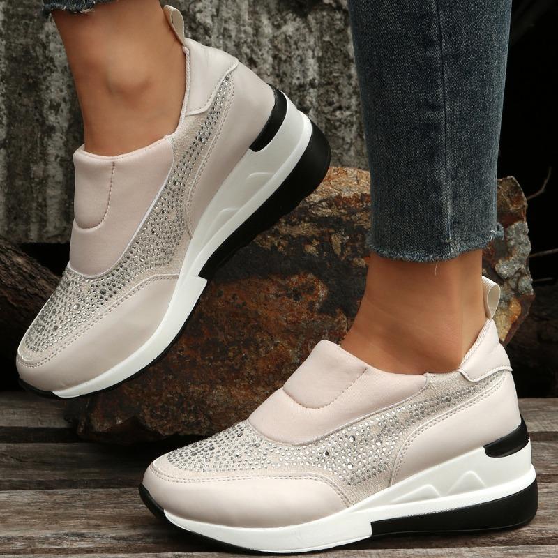 Plus Size Women's Shoes Thick-Soled Sequined Solid-Color Slip-On Breathable Flats Lightweight Wedge Sneakers Women's Single Shoes