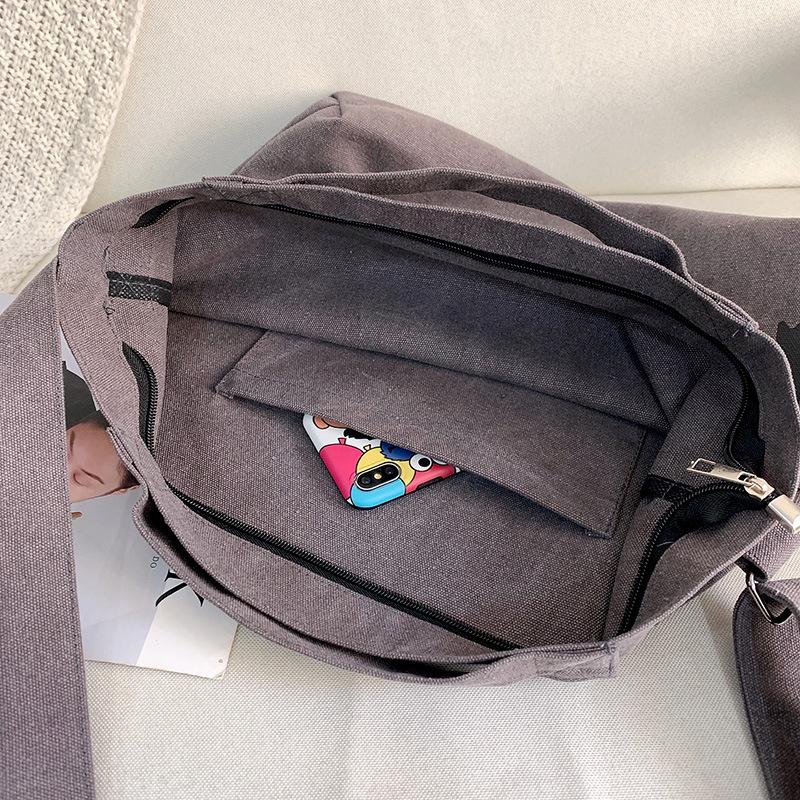 Letter Printed Canvas Large Bag New Men's Canvas Shoulder Messenger Bag Large Capacity Tote Bag