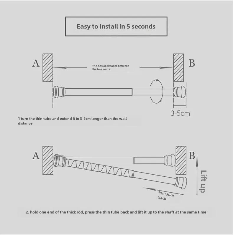 Telescopic Punch-Free Shower, Curtain, & Clothes Drying Rod for Bathroom, Balcony, Bedroom, or Wardrobe Support.