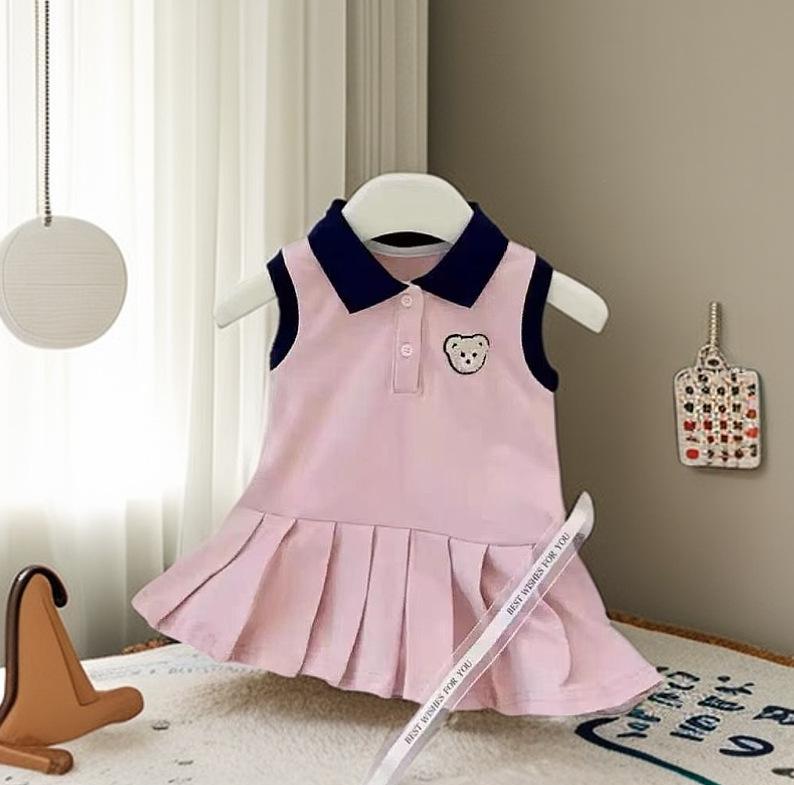 Girls Summer Preppy Polo Collar Vest Dress Kids Fashion Sleeveless For Little Girls Trendy Casual Wear 90cm