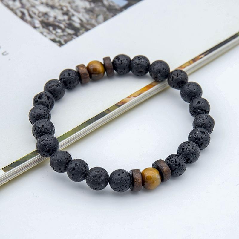 Mens European American Handmade Beaded Bracelet Volcanic Stone Wood Bead
