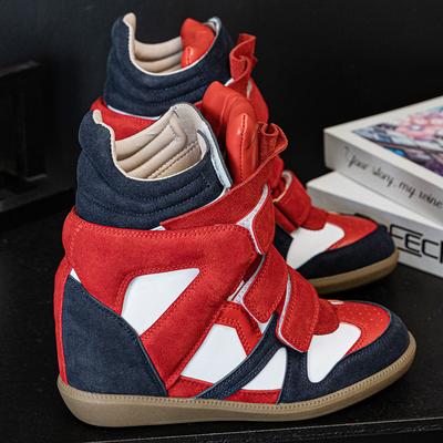 Professional Inner Height Increasing Women's Boots 8CM High Top Inner Height Increasing Wedge Heel Velcro Casual Shoes Small Women's Height Version