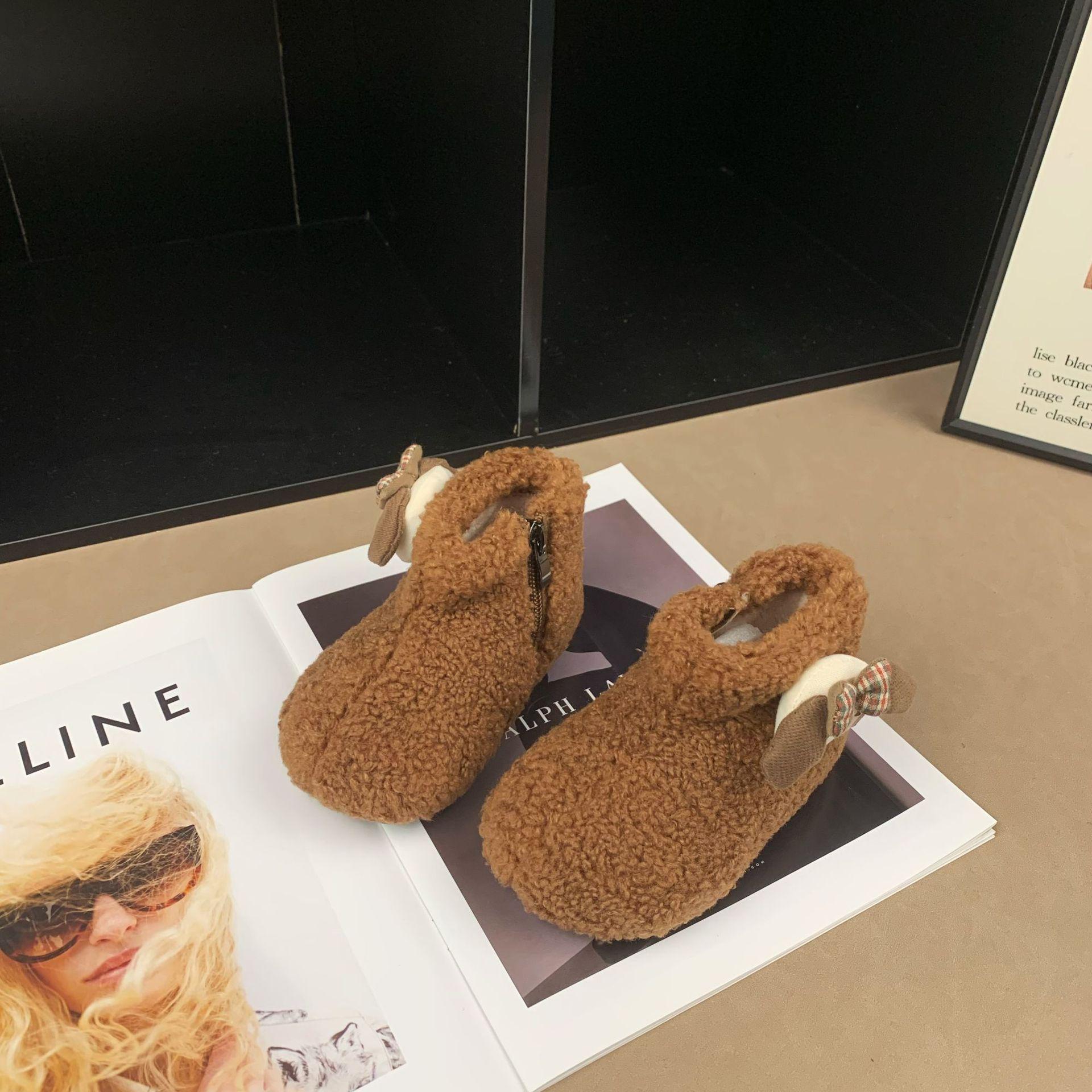 

2025 Winter Lambswool-Lined Girls Princess Martin Boots - Korean Style, Fashionable & Versatile 22 коричневий