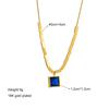 Luxury Titanium Steel Necklace with Square Blue Crystal Pendent