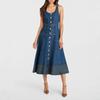 European and American Style Denim Dress Women's Long Button Waist Thin A-shaped Skirt Cross-border New Fashion Temperament Skirt