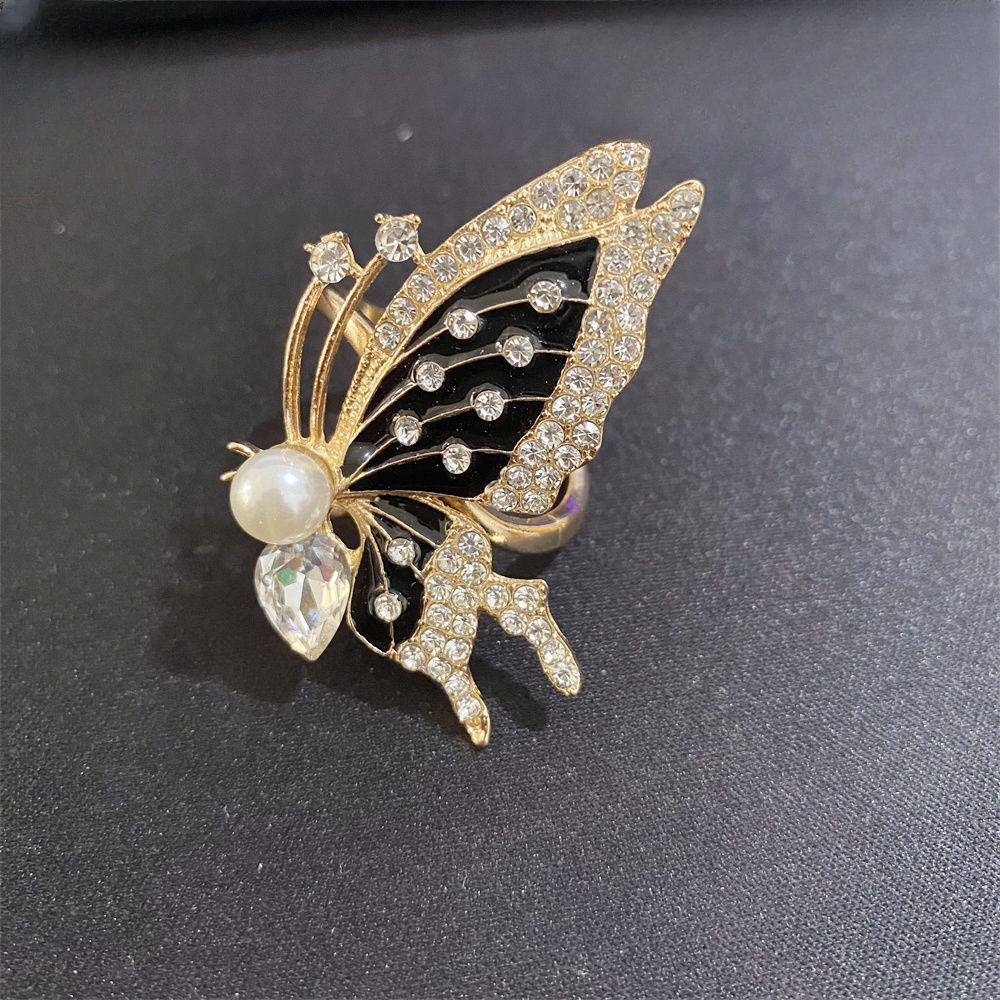 Elegant Butterfly Pearl Silk Scarf Buckle & Brooch - Black Alloy Accessory for Woolen Apparel