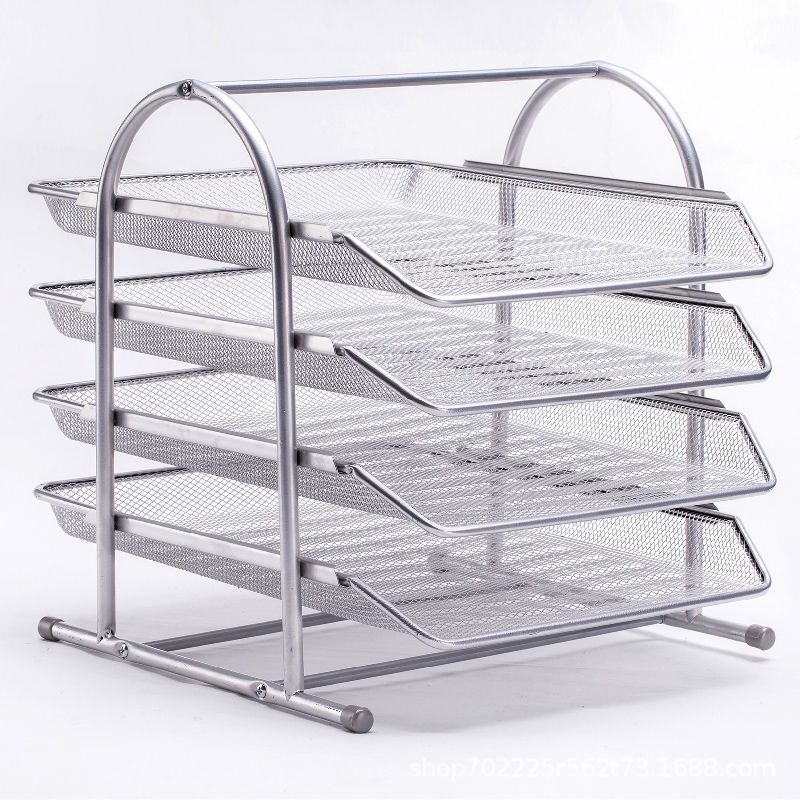 Wire Mesh Four File Rack File Tray File Frame Information Column Magazine Column Bookcase Multi-layer Shelf