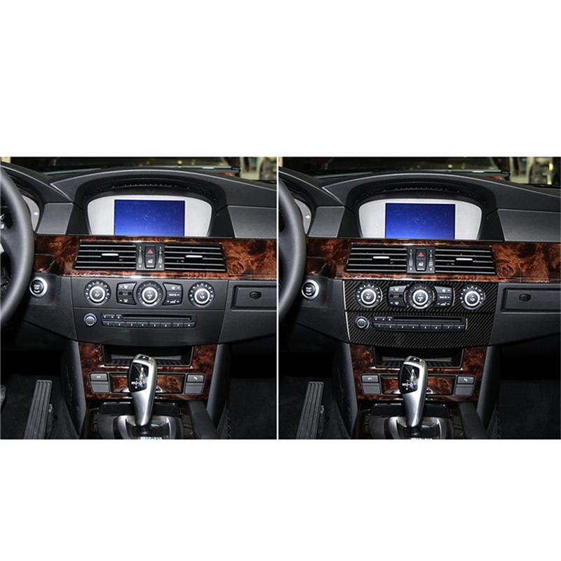 Carbon Fiber Car Air Conditioner CD Control Panel Trim Cover Frame Stickers For BMW 5 Series E60 2008-2010 Styling Accessories