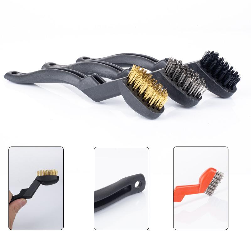 3Pcs Curved Handle Brush Kit Wire Brush Set For Cleaning Welding Slag And Rust Removal Industrial Scrubbing Brush