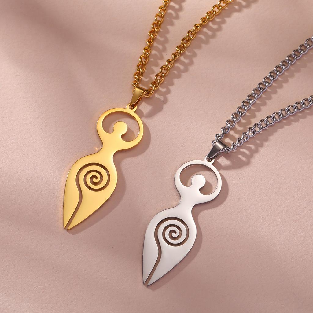 LIKGREAT Collana con Ciondolo Dea Ecate Acciaio Inossidabile Talismano Wicca Pagana Collana Dea Spirale Amuleto Magico Gioielli