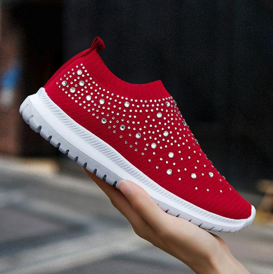 2022 Plus Size Rhinestone Slip-On Fly-Knit Mesh Women's Casual Shoes