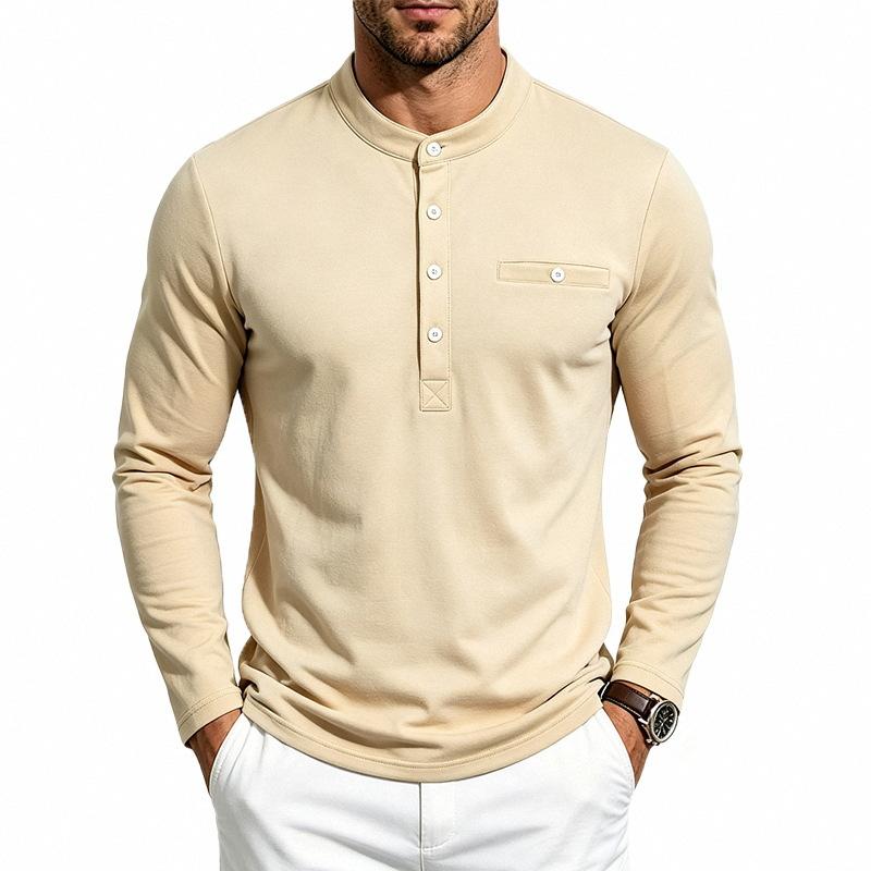 Men S Long Sleeve Henley T Shirt With Chest Pocket Casual Top