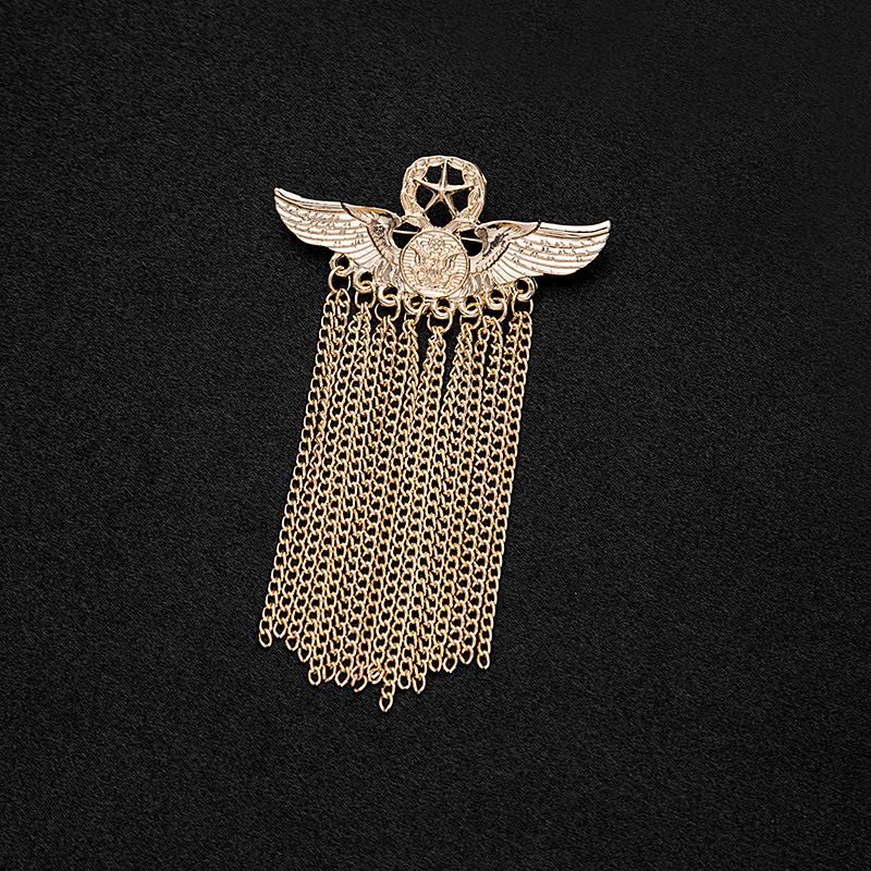 Big Brand Creative British Pentagram Badge Angel Wings Chain Fringed Brooch Pin Accessories