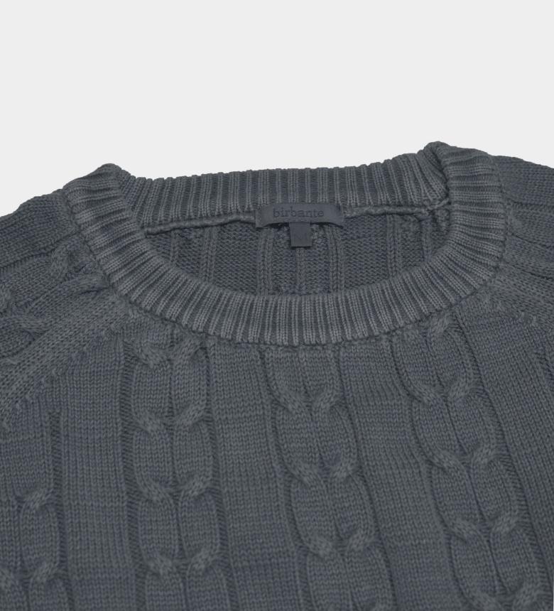 BIRBANTE Garment-Dyed Washable Cable Knit - Mood Navy