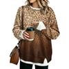 Women's Fashion Flannel Round Neck Two-Piece Leopard Print Top for Casual Everyday Wear