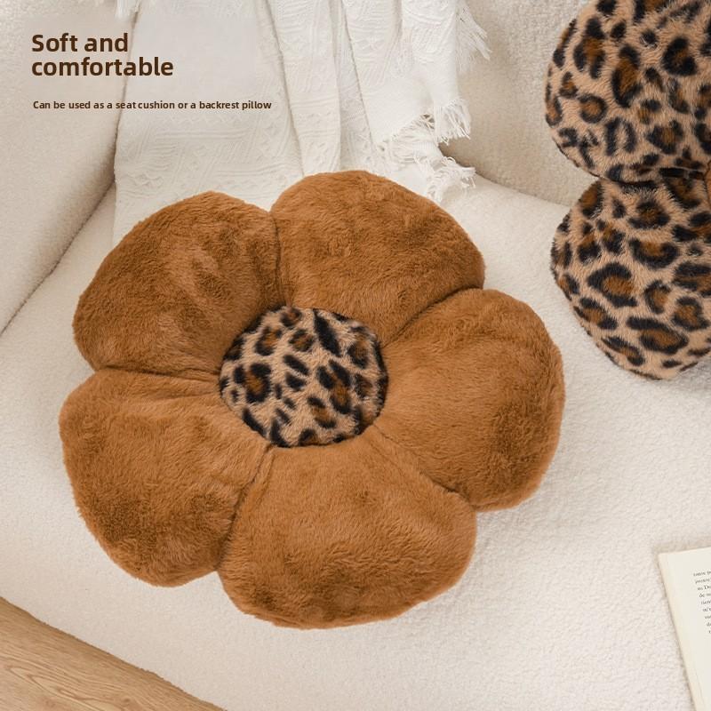 Leopard Print Floral Sofa Cushion With Plush Faux Fur For Home Decor