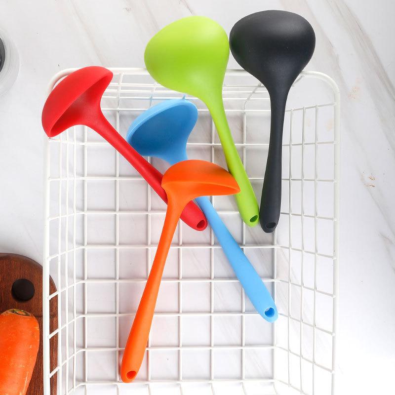 5 Color 200mm Non-stick Silicone Ladle Soup Spoon Heat Resistant Round Scoop All-in-one Silicone Large Spoon Kitchen Utensils