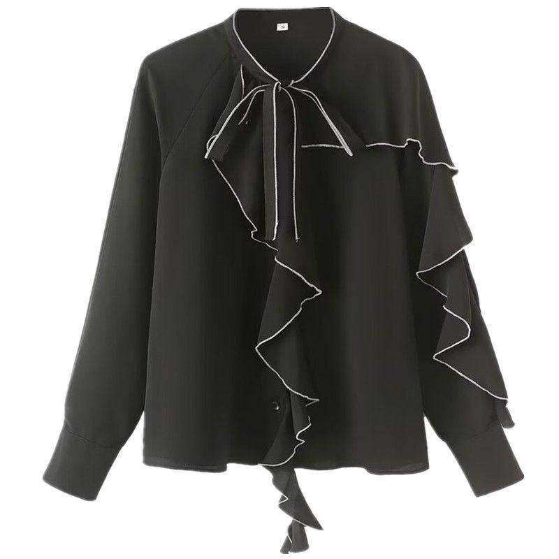 Fashion Style 2024 Fall and Winter New Women's Clothing Stylish Contrast Color Detail Laminated Decoration Shirt 9015309