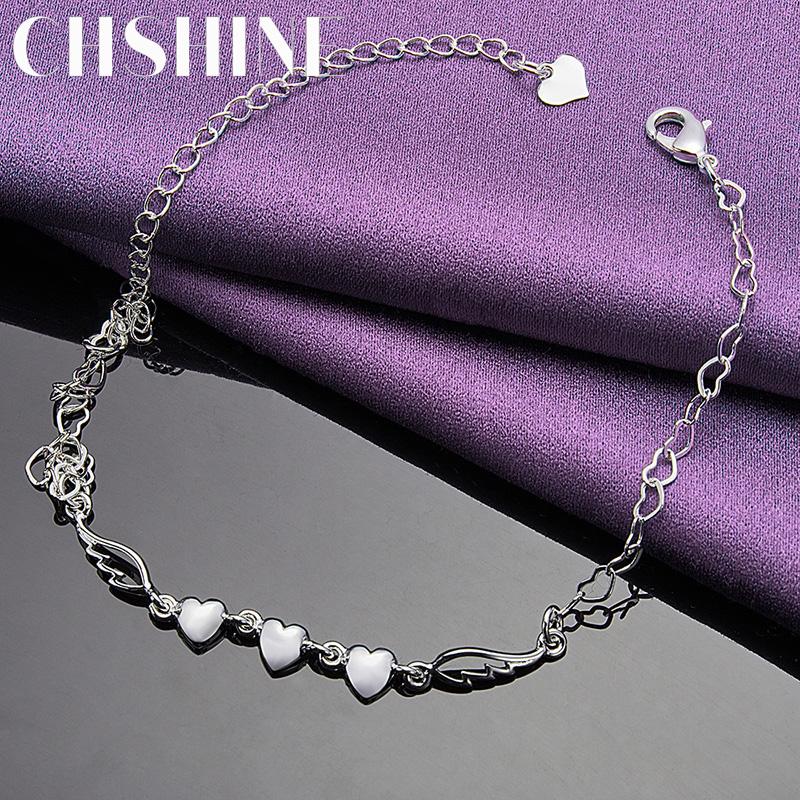 CHSHINE 925 Sterling Silver Three Love Heart Bracelet For Women Fashion Charm Jewelry
