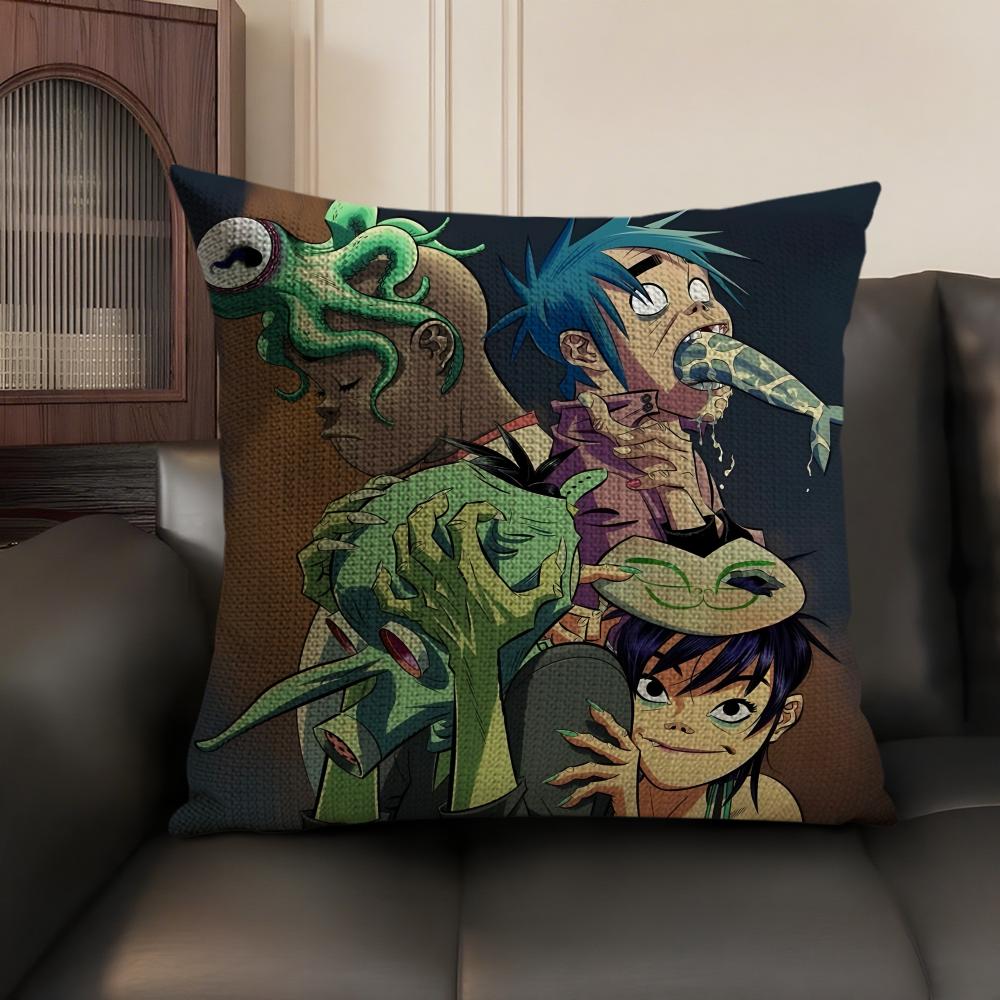 G-Gorillaz Band Cushion Cover Natural Linen Organic Fabric Double-Sided Printing Sofa Home Decor Gift Pillow Case