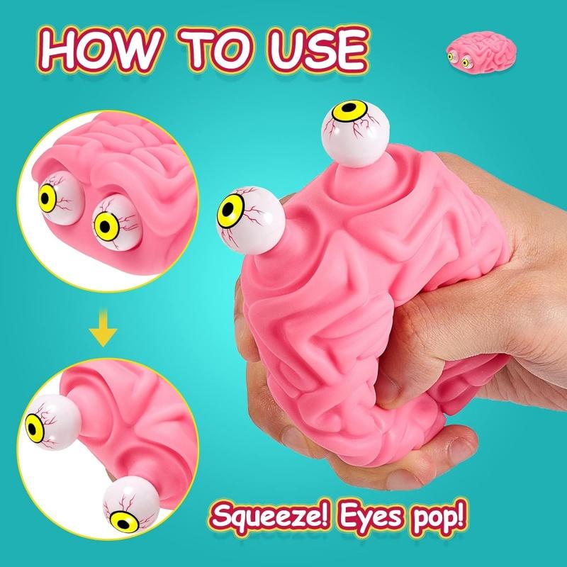 Brain Stress Balls Squeeze Eye Popping Fidget Toy Stress and Anxiety Relief Ball Halloween Christmas Fun Gift for Teens Adults