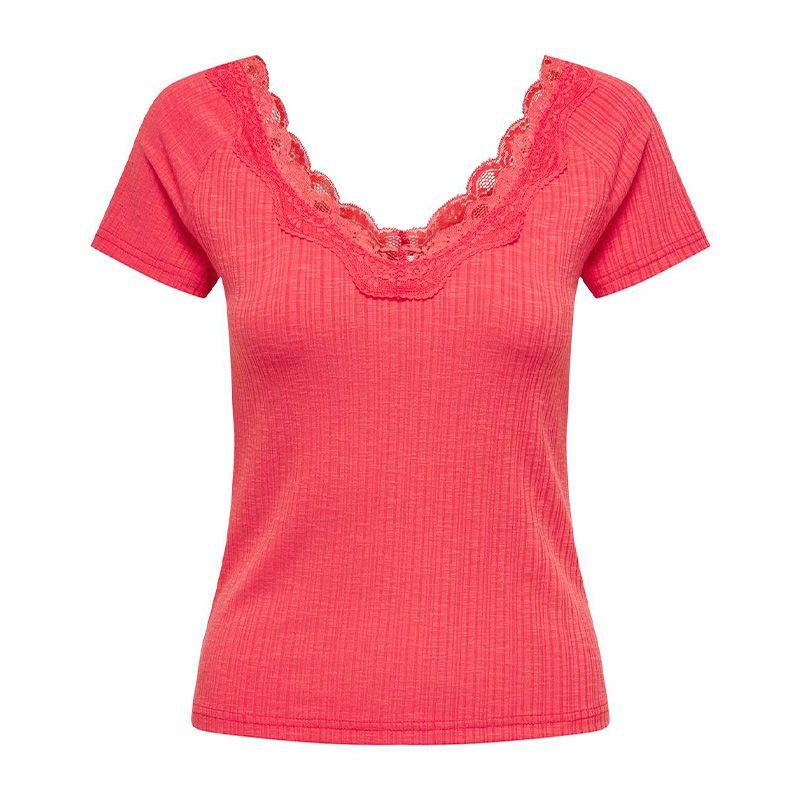 Women's Lennie Red Lace Neckline Short Sleeve Top ONLY