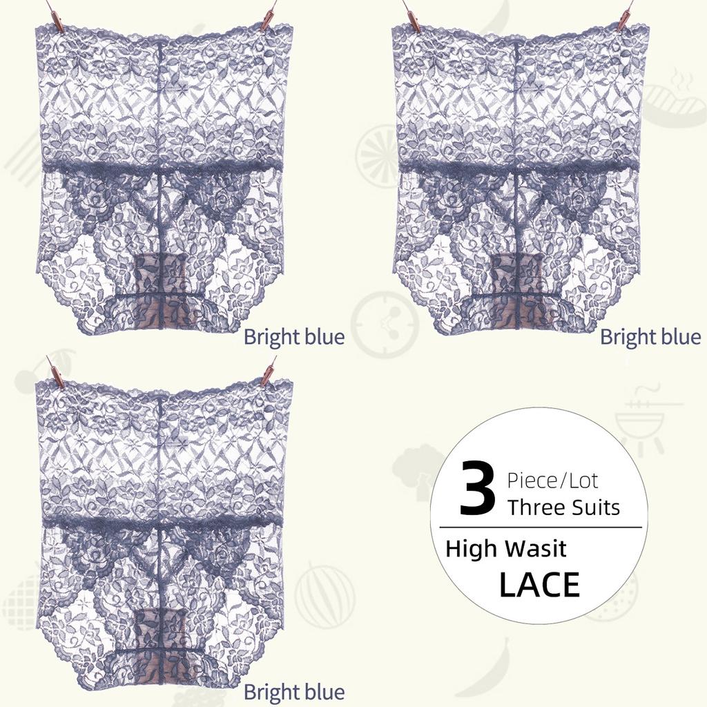 3Pieces/Lot High Waist Light Sexy Elastic Lace Women's Panties, Pure Cotton Crotch Comfortable Non-marking Breathable Lightweight Underwear Briefs