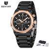 Benyar Multifunctional Men's Quartz Watch Stainless Steel Strap Alloy Case Chronometer 30M Waterproof Luminous Wristwatch
