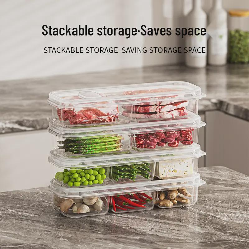 Thick Transparent Food Preservation Box with Compartments for Freezer and Fridge Storage