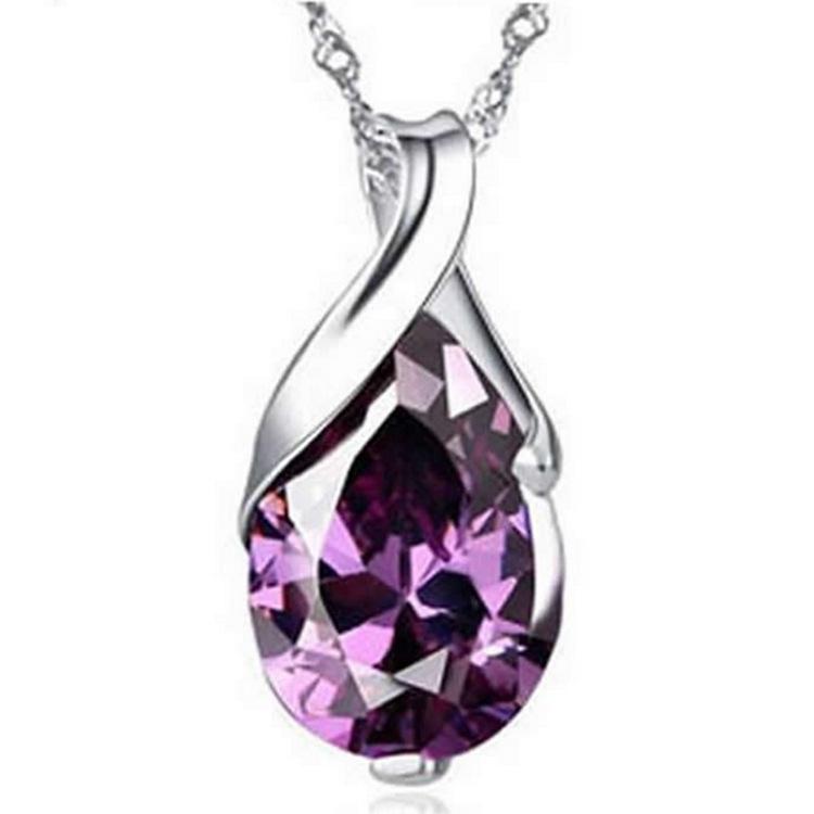 Qiaolanxuan Argent Améthyste Larme Goutte d'Eau Larmes d'Ange Collier pour Femme