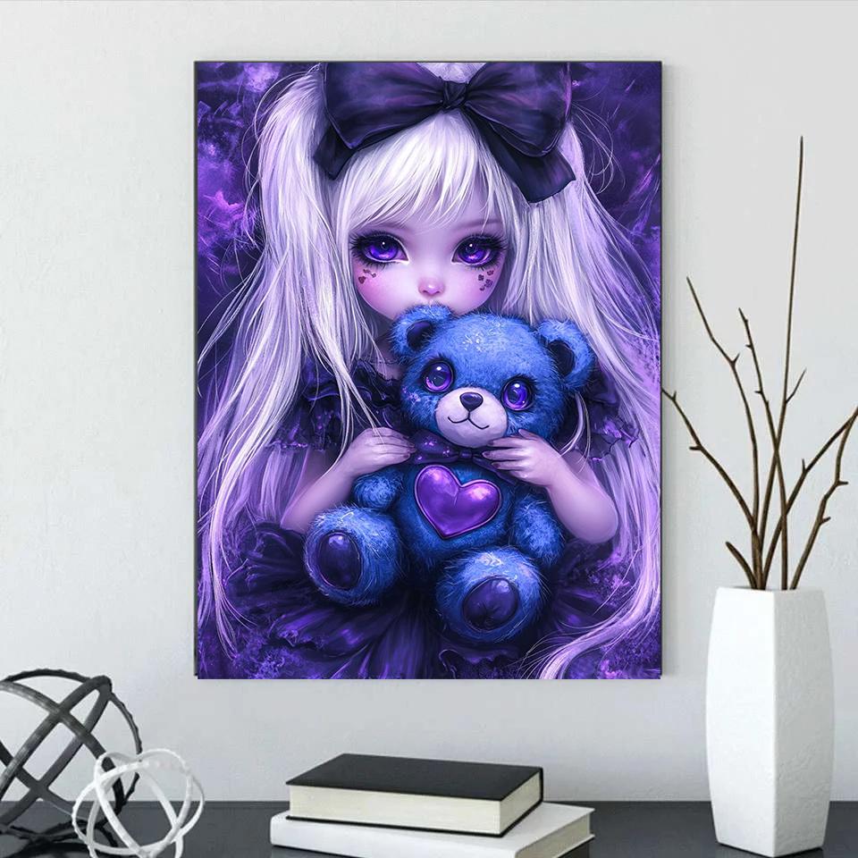 5DDIYGothic Cartoon Girl Diamond Mosaic Square Round Diamond Painting New 2024 Cartoon Fairy Halloween Gift Home Decoration