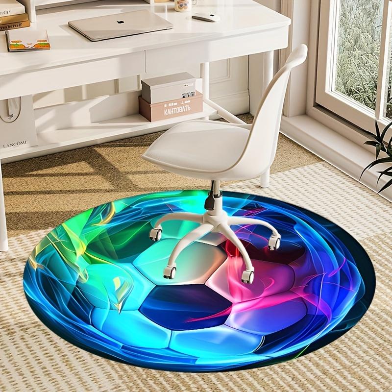 Soft Soccer Themed Round Rug, Non-Slip Washable Polyester Carpet for Living Room, Bedroom, Office Decor Mat, Cozy Gift