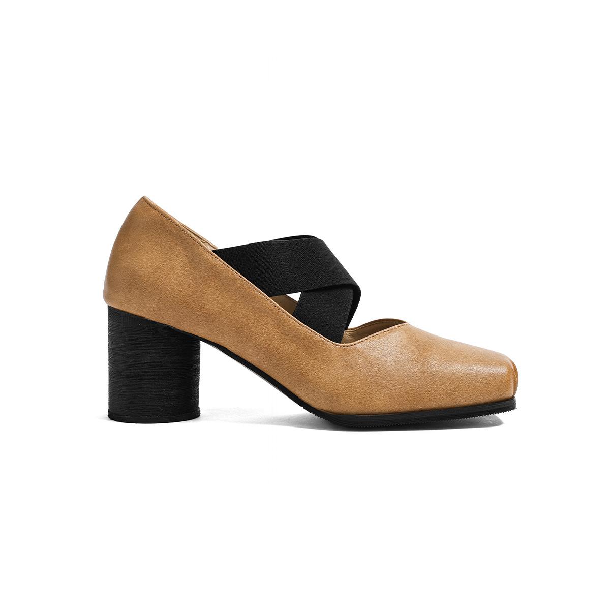 

Leather Ballet Shoes Women s High Heel Retro Outer Wear French Square Head Pig Nose Single Shoes Thick Heel Cross Mary Jane Women s Shoes 34