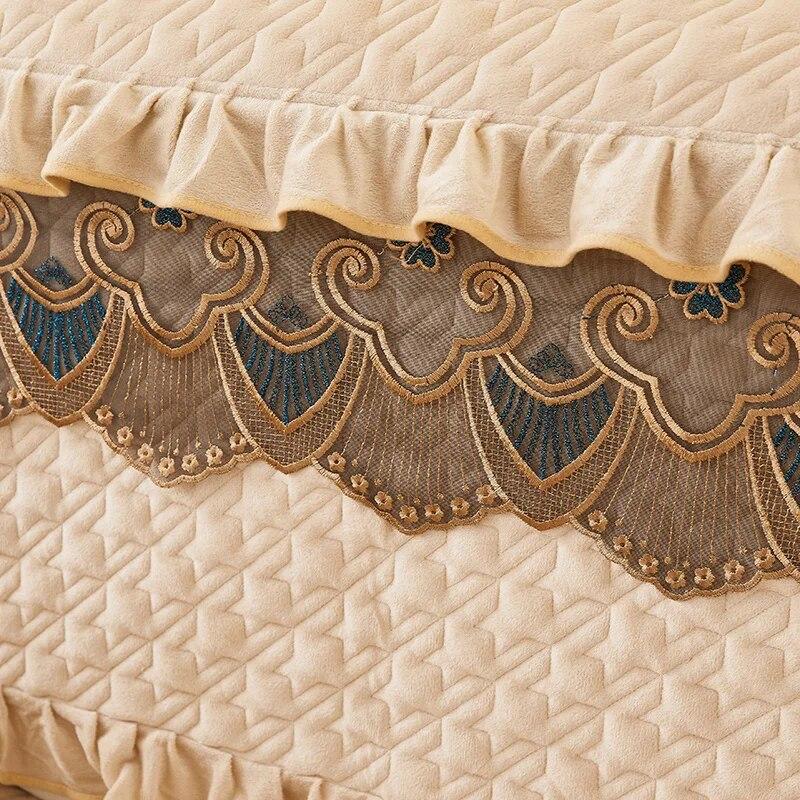 Luxury Fine Flannel Quilted Bed Head Cover Lace Edge Short Plush All-inclusive Headboard Cover Elegant Protective Cover