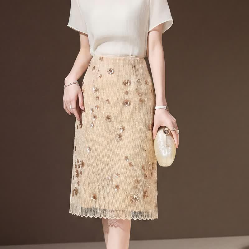 Hangyige Embroidered Jacquard Slit Midi Skirt L