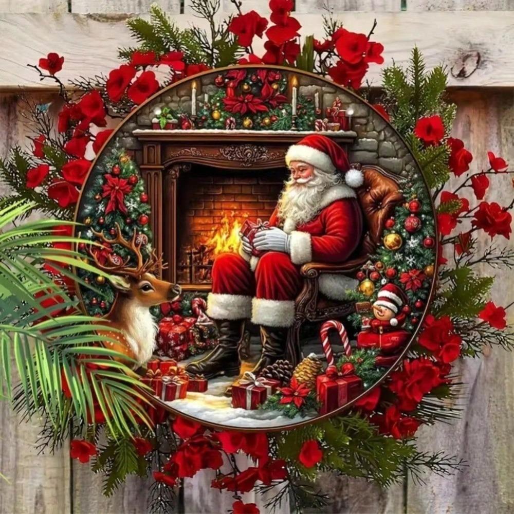 Vintage Santa Claus Round Tin Sign Home Wall Decor Christmas Gift