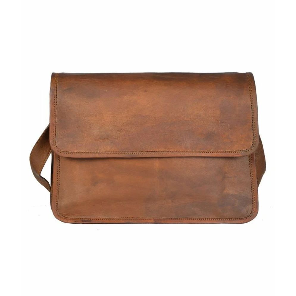 

Винтажная мужская кожаная сумка-мессенджер через плечо, сумка-портфель для ноутбука из кожи полного зерна 18 x 14 x 6 in