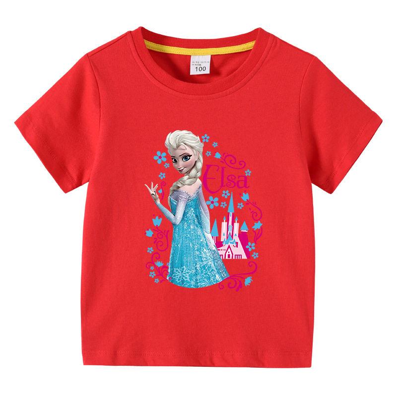 T-shirt Enfant Coton Pur Imprimé Dessin Animé La Reine des Neiges 2026 Tenue Parent-Enfant Coton Pur Multicolore Optionnel Manches Courtes