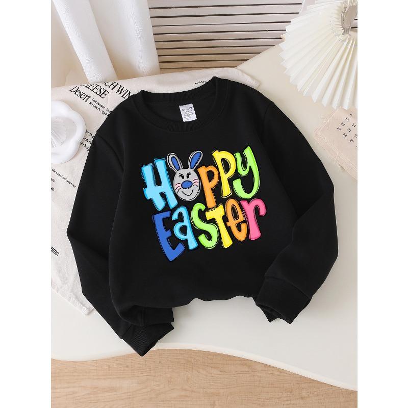 Kids Crewneck Sweatshirt, Colorful Happy Easter Bunny Face Print, Soft Cozy Pullover