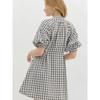Foreign Trade Order Entr0 Retro Preppy V-neck Puff sleeve A Word Plaid Dress
