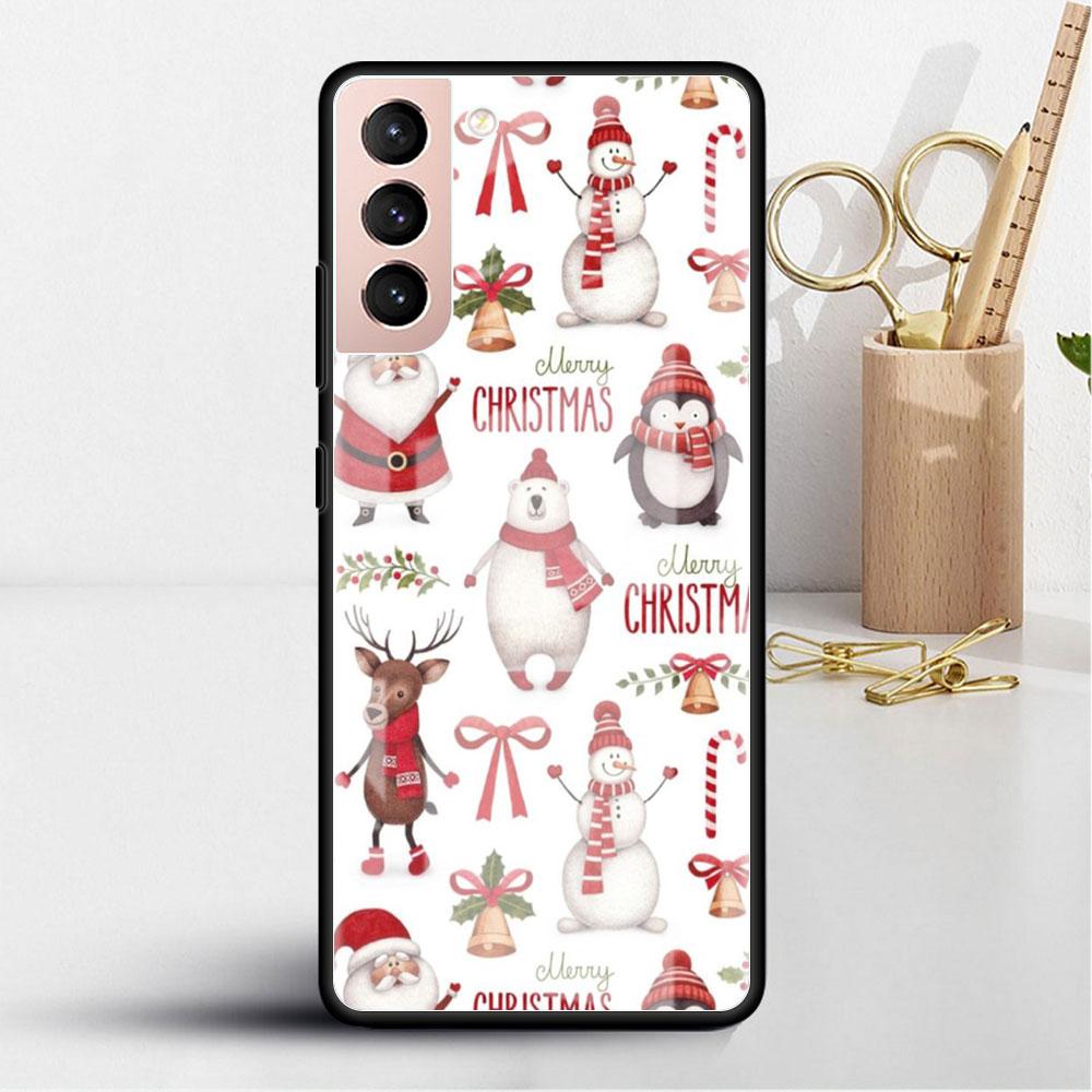 Weihnachts-Cartoon-Glashülle für Samsung Galaxy S22 S20 FE S21 Plus Telefonabdeckung S10 5G S9 Note 20 Ultra 10 Lite Shell