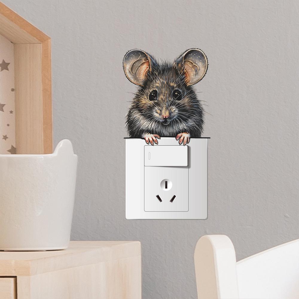 Cartoon Cute Mouse Switch Plate Sticker for Bedroom Living Room Hallway Home Decor Self-Adhesive Removable Decal