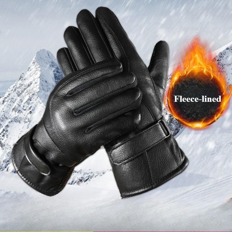 Leather gloves men's outdoor riding motorcycles in winter, windproof and cold-proof, warm and velvet, winter touch screen thickened gloves